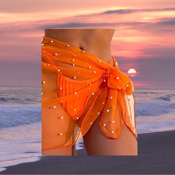 Pearl Embellished l Sheer l OS l Sarong, Wrap, Cover up l 6 Vibrant Colors l New - Picture 6 of 9